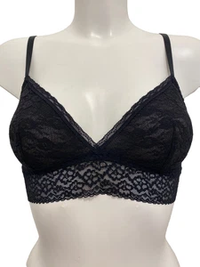 Black Lace Bralette Small UK 10 Bralet Semi Sheer wirefree bra crop top style - Picture 1 of 11