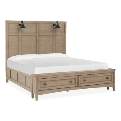 Magnussen Home Paxton Place cola de milano gris lámpara king panel cama de almacenamiento Foto 1 de 4