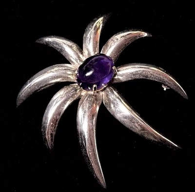 Tiffany & Co. 1995 Fireworks Sterling Silver 18k Gold Amethyst Large Pin Brooch - Image 1 of 4