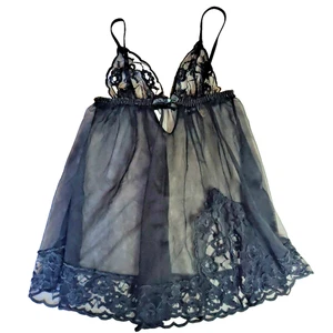 Vtg Fredericks of Hollywood Sheer Black Lace Chemise Womens Small Slip Bow - Picture 1 of 16