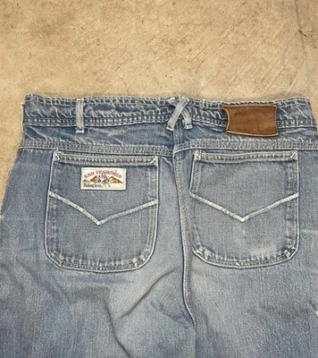 Pantalones de mezclilla vintage años 70 San Francisco Riding Gear pierna ancha campana parte inferior 28x27  Foto 1 de 4