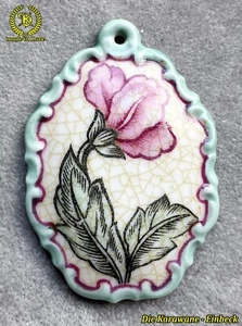 Pendant Rosenthal Marktredwitz Germania Porcelain Hand Painted Floral Oval Antique - Picture 1 of 11