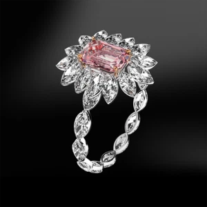 6ct Lab-Created Peach Morganite Floral Halo Cocktail Ring 14k White Gold Plated - Picture 1 of 3