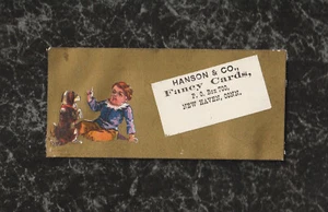 Kleine viktorianische Sammelkarte Hanson Co New Haven CT Junge lehrt Hund zu betteln 3,25x1,5 - Bild 1 von 2