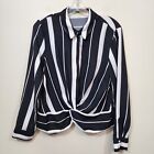 Gianni Bini black and white striped long sleeve button front twist waist blouse