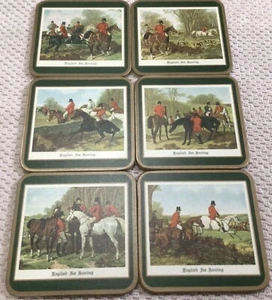 Fox Hunt Hunting Set of 6 Green Rim Coasters Pimpernal - Picture 1 of 9