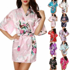 Sexy Seda Pavo Real Mujeres Novia Dama de honor Kimono Bata de baño Satén Vestido de Noche Vestido - Imagen 1 de 19