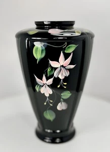 Fenton Black Ebony Orchid Hand Painted Paneled Vase C607 Signed K Anderson - Picture 1 of 7