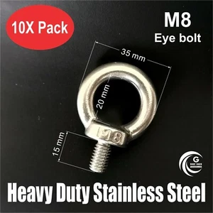 10X M8 PERNO DE OJOS Resistencia ACERO INOXIDABLE Elevación Techo Estante Barco Sombra Vela 8mm - Imagen 1 de 1
