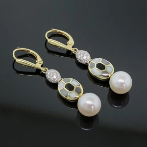 Asch Grossbardt Drop Earrings 14K Yellow Gold Pearl,Diamond,Multi-Gemstone Inlay - Picture 1 of 8
