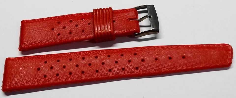 Original 1970' vintage Tropic Swiss 19 mm bracelet montre ROUGE ALASKA - Photo 1/4