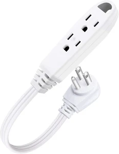 1-Feet 3 Outlet Extension Cord 1 Pack Triple Wire Grounded Multi Outlet White - Picture 1 of 7