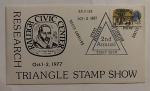 1977 RALEIGH CIVIC CENTER TRIANGLE STAMP SHOW COVER NORTH CAROLINA - Picture 1 of 2