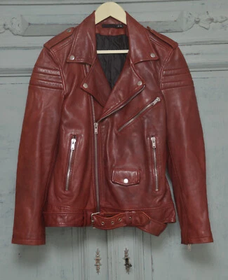 BLK DNM Red Leather Biker Jacket Size S - Image 1 of 4