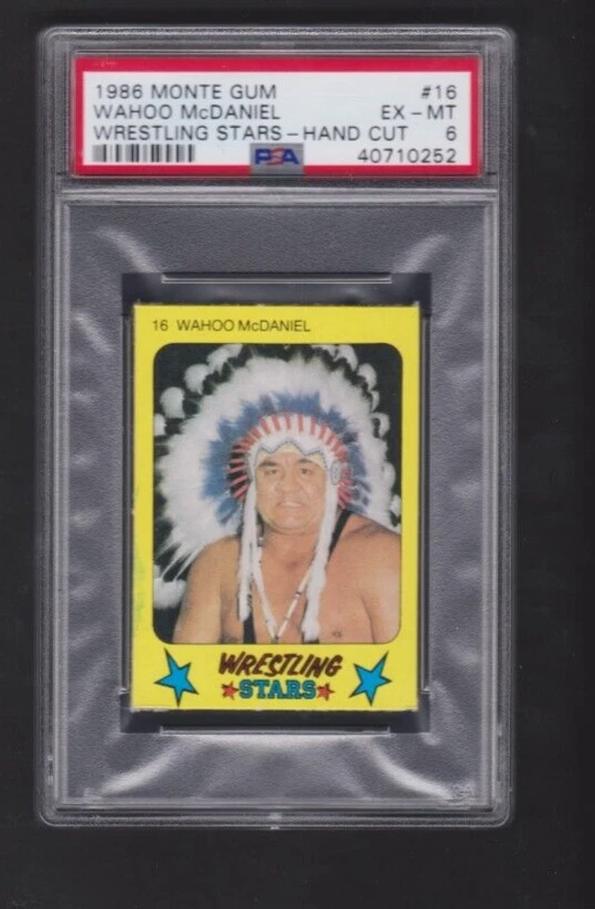 Monty Gum 1986 corte a mano lucha libre #16 Wahoo McDaniel nativo americano PSA 6 excelente Foto 1 de 1