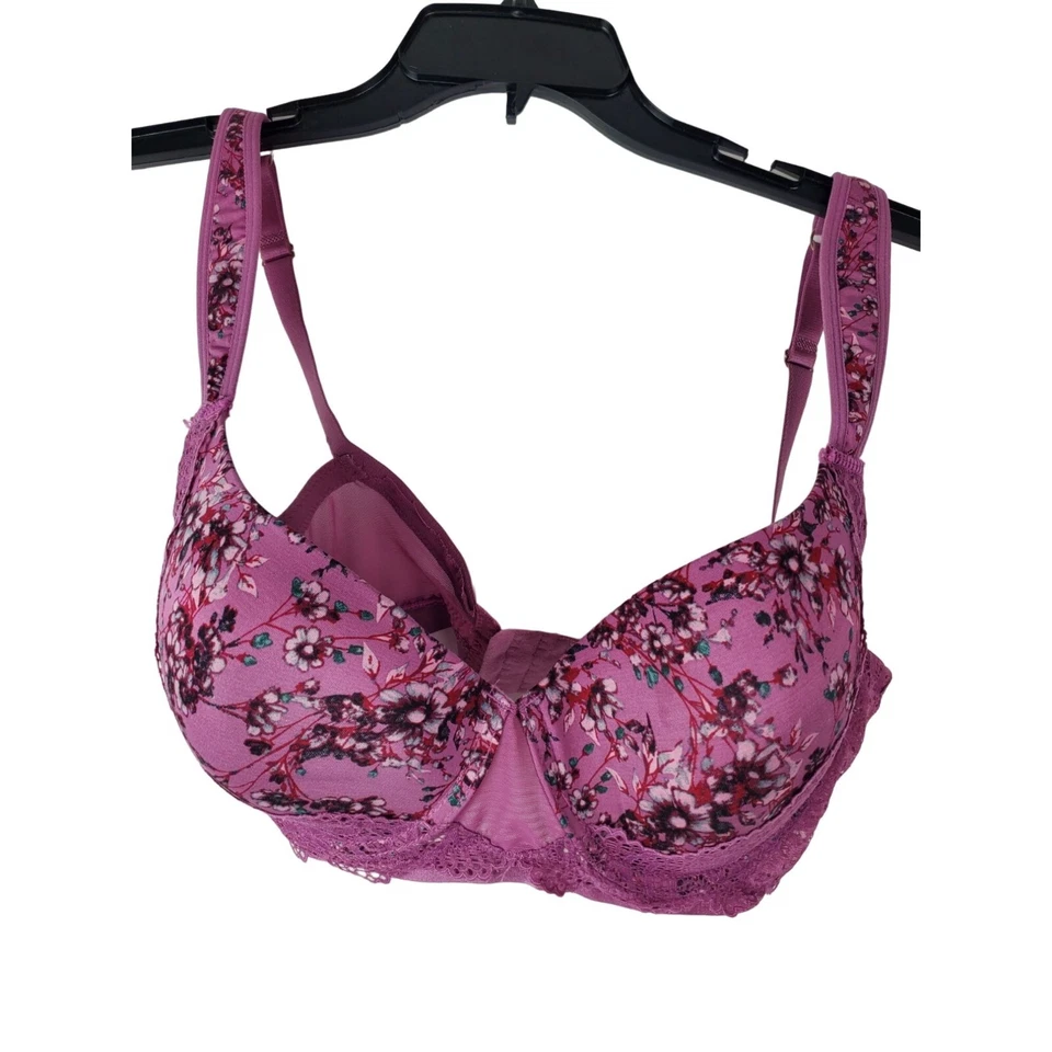 Sujetador de encaje de microfibra floral púrpura para mujer Jessica Simpson talla 38D Foto 1 de 4
