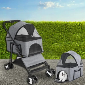 Large 4Wheel Pet Stroller Foldable Carrier Strolling Cart Cat Dog Pram Pushchair - Picture 1 of 12