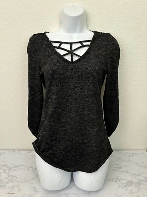 No Boundaries Juniors Long Sleeve Pullover Top Sz M 7-9 Gray Lacey Blouse T1 - Image 1 of 4