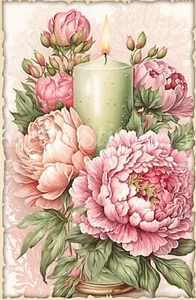 Vintage Shabby Chic Pink Peonies Collage #4 Craft Sewing Cotton Fabric Block - Picture 1 of 1