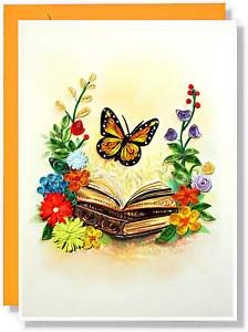 Monarch Butterfly on flower, quilling art greeting card for birthday, valenti...