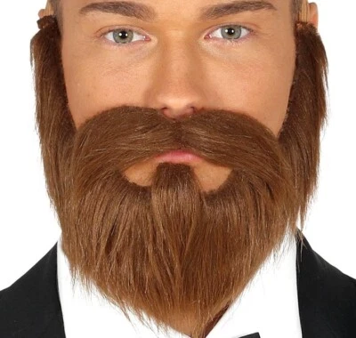 FIESTAS GUIRCA Mens Brown Fancy Dress Beard Beird with tash New fg