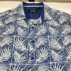 NAT NAST Silk Cotton Blend HAWAIIAN ALOHA BAHAMA SHIRT Sz Mens L Blue & White - Picture 1 of 4