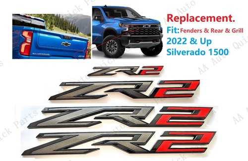 4PCS Gloss Black Red Fender Rear Grill ZR2 Emblem 2022-2026 Chevy ...