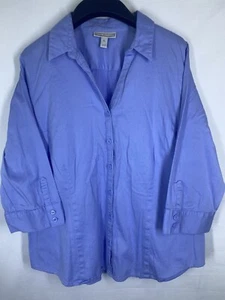 Dana Buchman Shirt Womens XL Blue Solid 3/4 Sleeve Button Up Top Blouse Formal - Picture 1 of 11