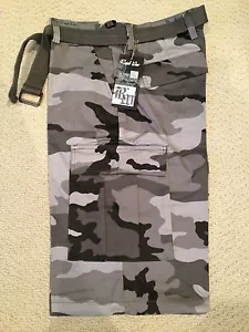 NWT Men's Regal Wear Light Gray Camouflage Camo Belted Cargo Shorts ALL BIG SIZE - Picture 1 of 4