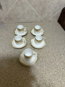 VTG Noritake Demitasse Tea Set 5 Cups/Saucers Japan Hand Painted Scroll Pattern - Picture 1 of 9