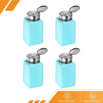 Paquete de 4 botellas vacías de prensa líquida con bomba dispensadora de alcohol empuje hacia abajo 200 ml azul Foto 1 de 4