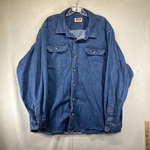 Camicia vintage Wrangler denim con bottoni uomo 2XL indaco western camionista abbigliamento da lavoro - Foto 1 di 19
