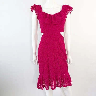 Vestido Vaina Express Rosa Encaje Volantes Talla S Recortes Laterales Cóctel Fiesta Verano Foto 1 de 4