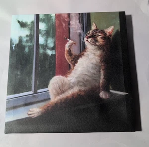 KATZE RAUCHT ZIGARETTE LEINWAND KUNSTDRUCK ERWACHSENE HUMOR LUSTIGES BILD 12"x12" - Bild 1 von 5