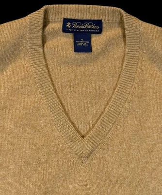 Brooks Brothers мужской свитер жилет XL 100% 3 слоя итальянский кашемир vneck верблюд - Изображение 1 из 4