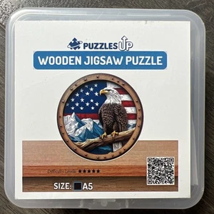 Wooden Jigsaw Puzzle Size A5 Bald Eagle USA Flag NEW - Picture 1 of 2