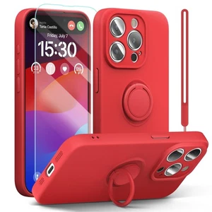Custodia per iPhone 15 Pro con Protezione Schermo Anello Supporto Cinturino Polso Rosso - Foto 1 di 1