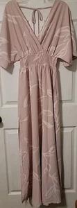 NWOT Sz S Onetheland Maxi Dress, Smocked Waist, 29" High Leg Slits, Tie Back - Picture 1 of 9
