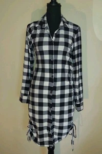 Almost Famous Black White Checkered Buttondown Dress Plaid Large - Picture 1 of 9