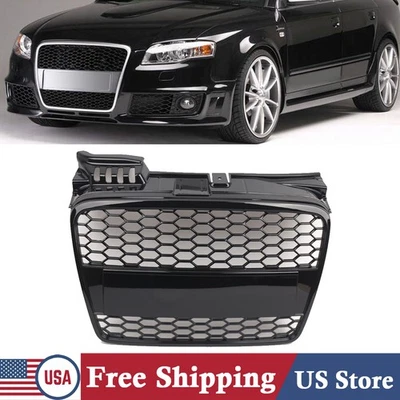 For Audi A4 B7 2005-2008 Front Bumper Grille Honeycomb Grille Bright Black 1pcs Foto 1 de 4