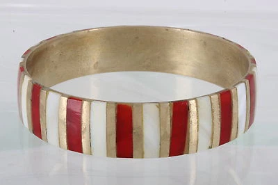 BRAZALETE BRAZALETE DE NÁCAR Y PIEDRAS ROJAS CON INCRUSTACIONES DE LATÓN MODA 0158B Foto 1 de 2