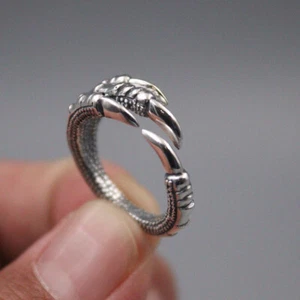 Anello da uomo in argento sterling 925 a forma di artiglio di drago vintage anello aperto 8-12 regalo - Foto 1 di 4