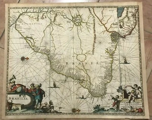 BRAZIL 1673 Arnoldus MONTANUS LARGE UNUSUAL ANTIQUE ENGRAVED MAP 17TH CENTURY - Picture 1 of 11