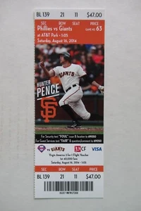 SAN FRANCISCO GIANTS VS PHILLIES 8/16/2014 FULL TICKET ~ HUNTER PENCE HR - Picture 1 of 1