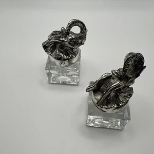 Pewter Elephant Head Salt and Pepper Shaker Set with Glass Bottoms - Picture 1 of 9