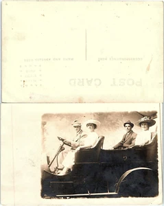 Two Couples in Early Automobile With Top Down Posing RPPC Early 1900s - Picture 1 of 1