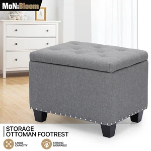 24" Grey Storage Poufs Ottoman Bench Upholstered Tufted Footrest Lift Top Stool - Picture 1 of 9