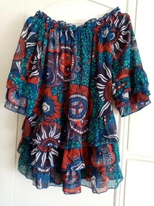 Blusa blu fiorato con balze Camicia T shirt Casacca Camicia Velato Tg. M - Foto 1 di 3