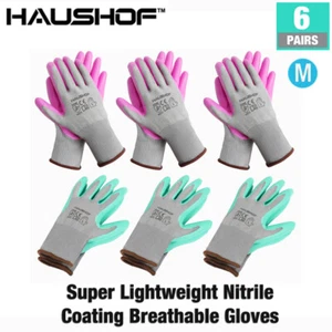 HAUSHOF 6 Pairs Garden Gloves for Women M Nitrile Coated Working Gloves NEW - Picture 1 of 11