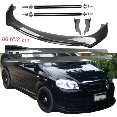 Carbon Fiber Front Bumper Lip Spoiler 86.6" Side Skirt Kit For Chevrolet Aveo - Image 1 of 4